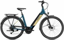 Ghost E-Teru B Essential Low EQ Petrol Blue / Beige Glossy VTT Semi-rigide électrique Col De Cygne